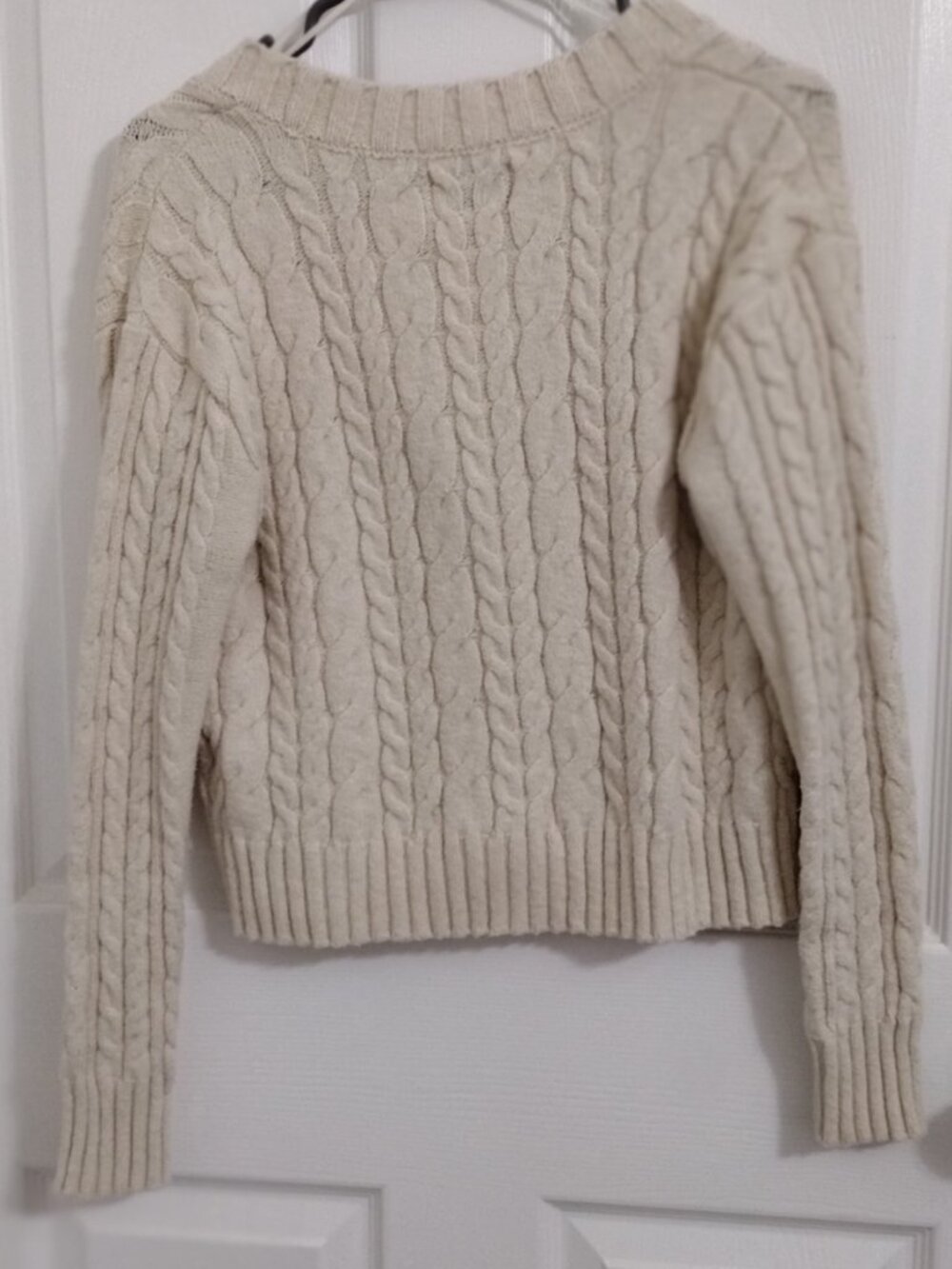 American Eagle Cable Knit Cardigan Small Cream Cropped Button Front Cozy Neutral - Picture 3 of 10
